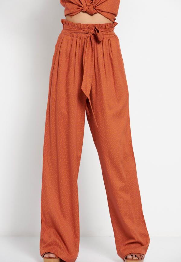 Wide leg εμπριμέ παντελόνα με ελαστική μέση