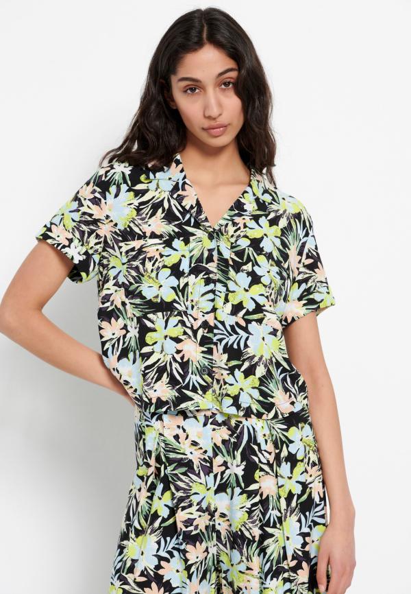 Cropped πουκάμισο με all over φλοράλ τύπωμα