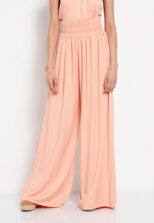 Wide leg fit παντελόνα από βισκόζη με ελαστική μέση