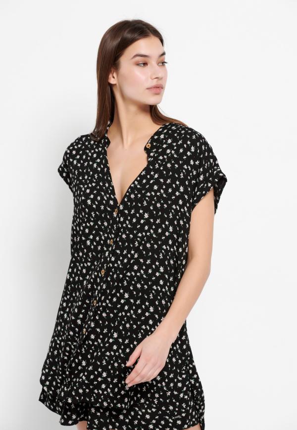 Εμπριμέ πουκάμισο με μακρύτερη πλάτη