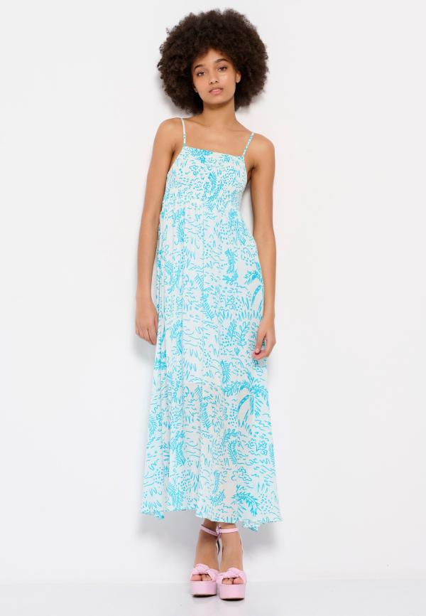 Εμπριμέ maxi φόρεμα με τιράντες