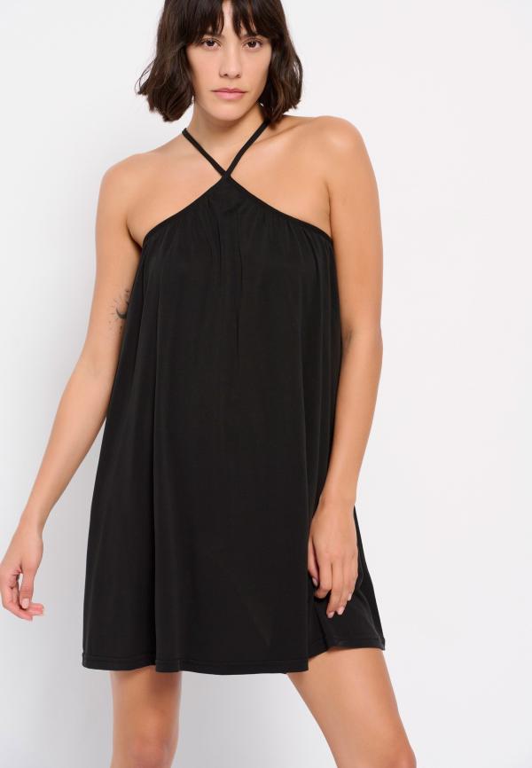 Μονόχρωμο μίνι φόρεμα με χιαστί τιράντες