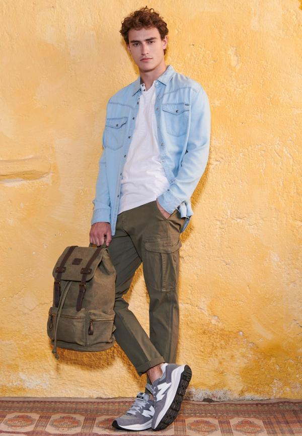 Garment dyed cargo παντελόνι σε ζακάρ ύφασμα