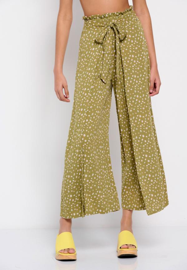 Εμπριμέ wide leg παντελόνα