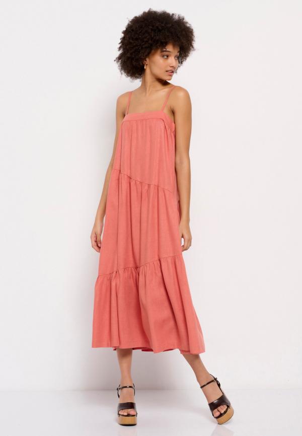 Linen blend μίντι φόρεμα