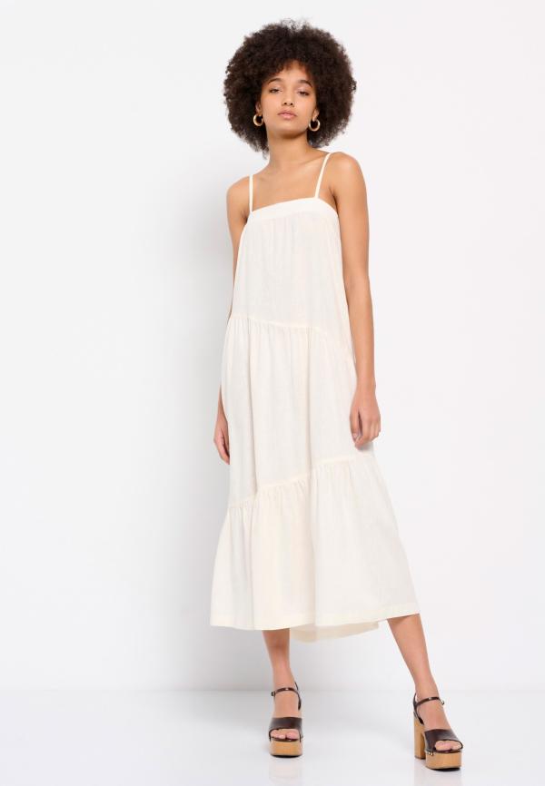 Linen blend μίντι φόρεμα