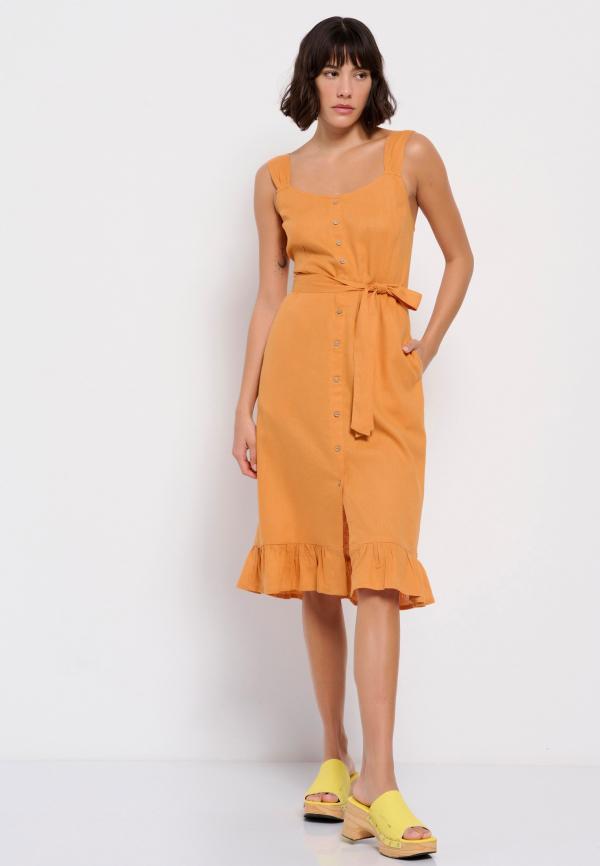 Linen blend μίντι φόρεμα