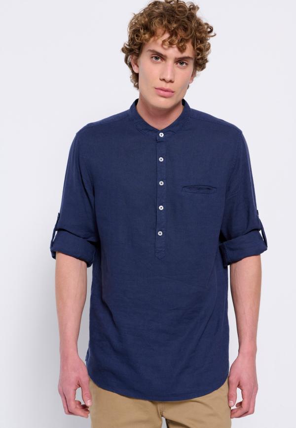 Λινό πουκάμισο με λαιμό mao