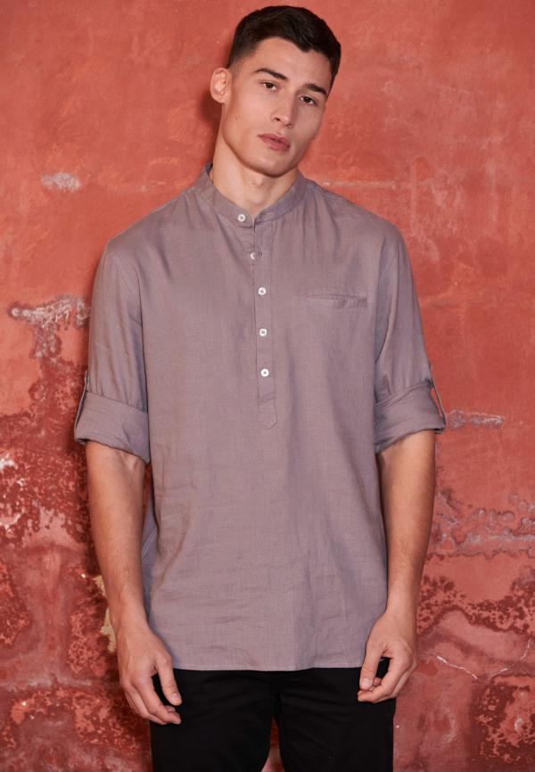 Λινό πουκάμισο με λαιμό mao