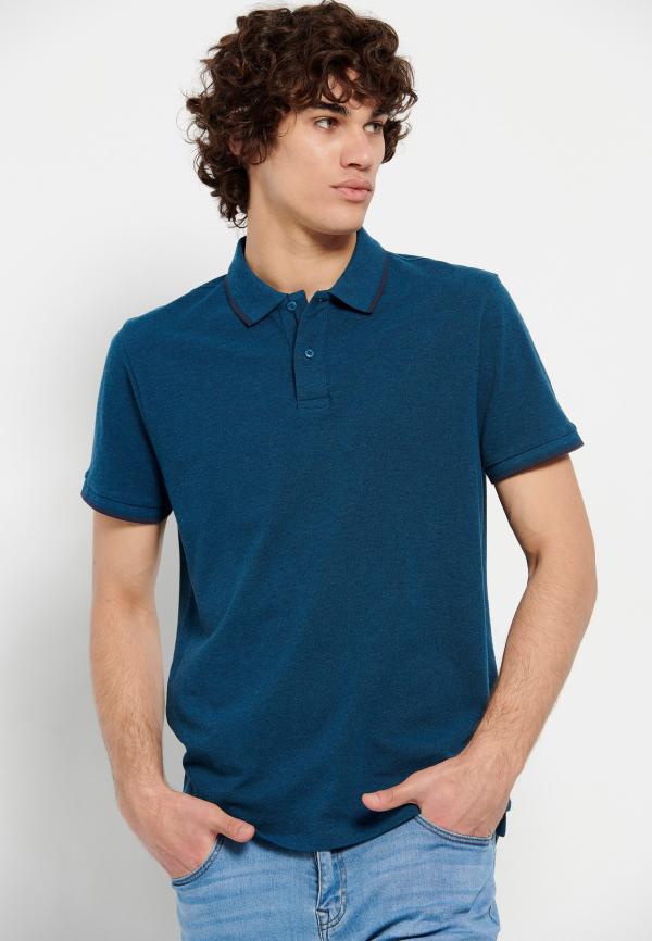 Essential μπλούζα polo σε μελανζέ ύφασμα