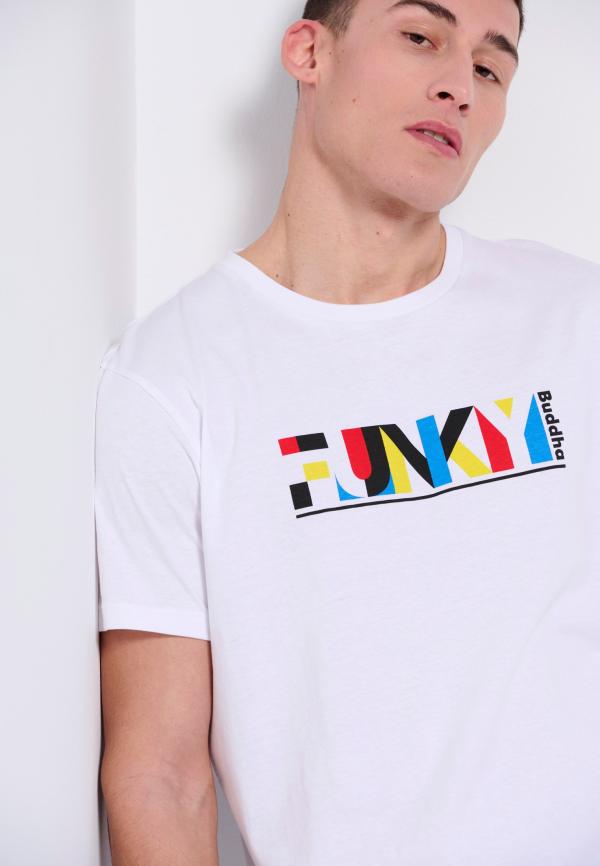 Loose fit t-shirt με colorblock branded τύπωμα