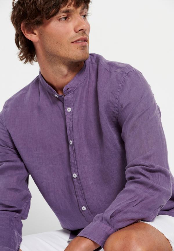 Λινό πουκάμισο με λαιμό mao