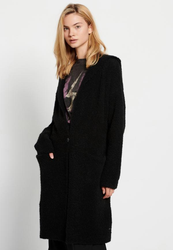 Oversized μακριά πλεκτή ζακέτα με κουκούλα