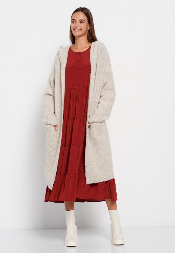 Oversized μακριά πλεκτή ζακέτα με κουκούλα