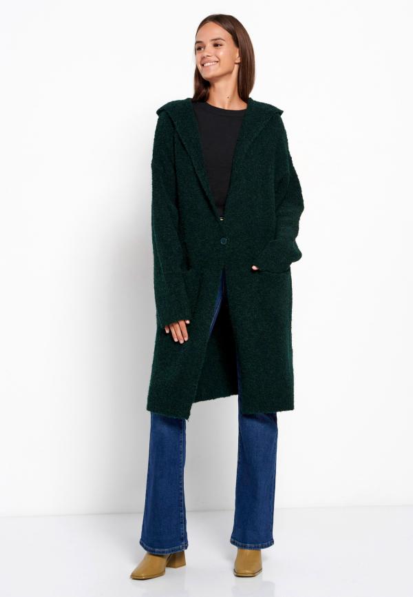 Oversized μακριά πλεκτή ζακέτα με κουκούλα