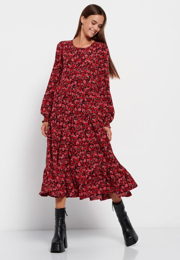 Φλοράλ μάξι φόρεμα με βολάν