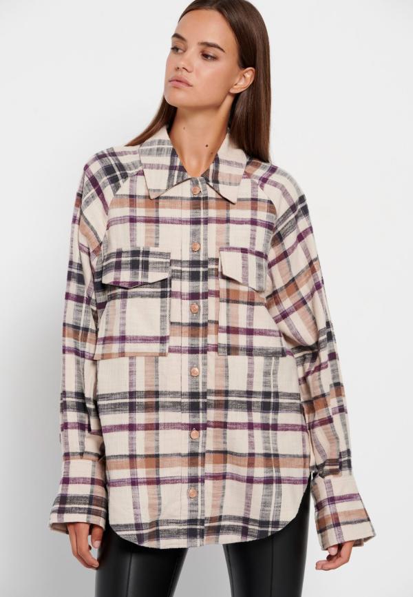 Oversized καρό overshirt με τσέπες