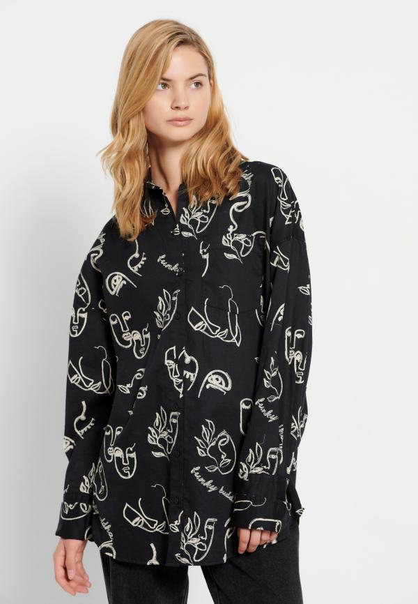 Oversized εμπριμέ βαμβακερό πουκάμισο