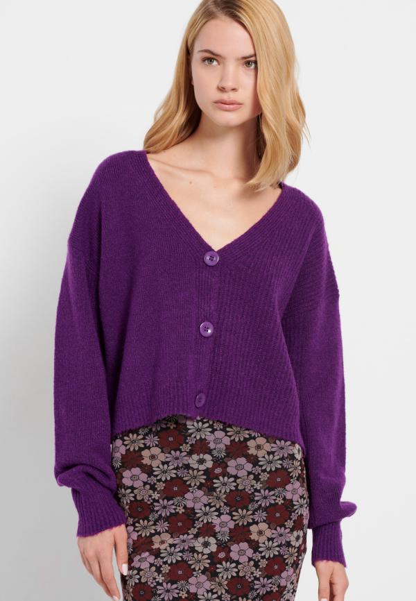 Πλεκτή ζακέτα με φουσκωτά μανίκια