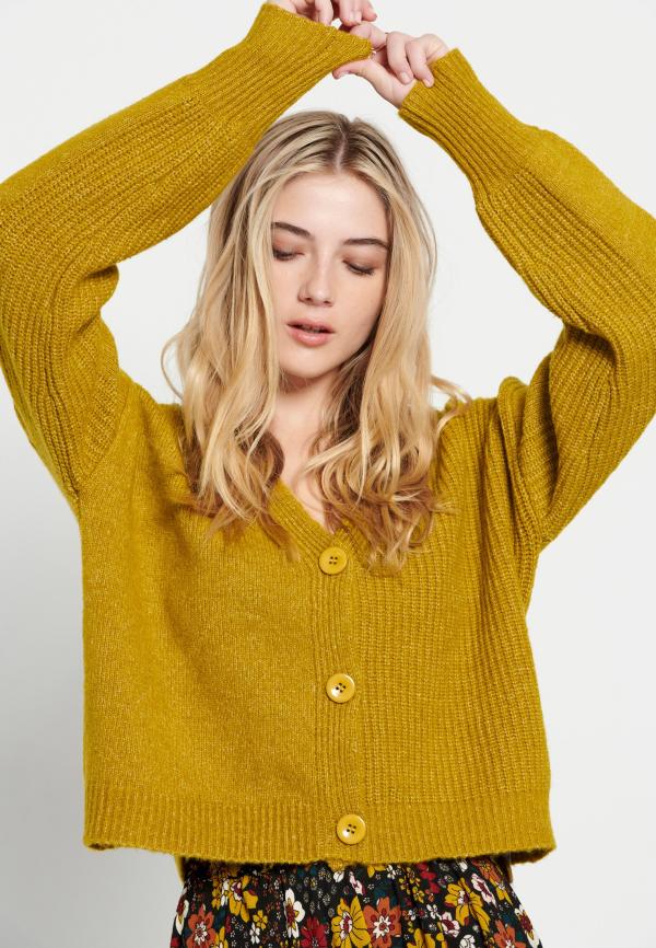 Πλεκτή ζακέτα με φουσκωτά μανίκια