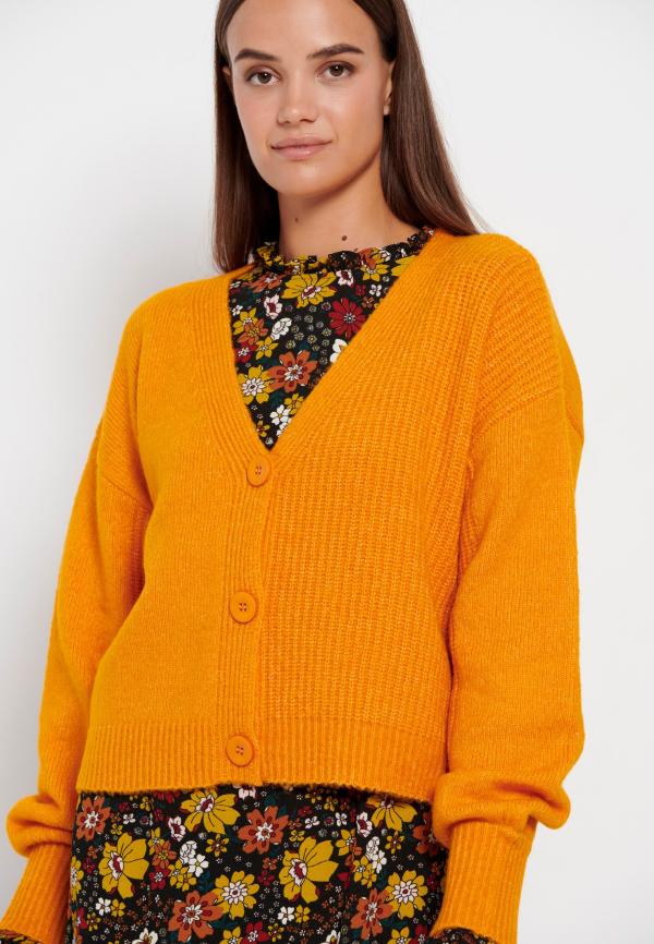 Πλεκτή ζακέτα με φουσκωτά μανίκια