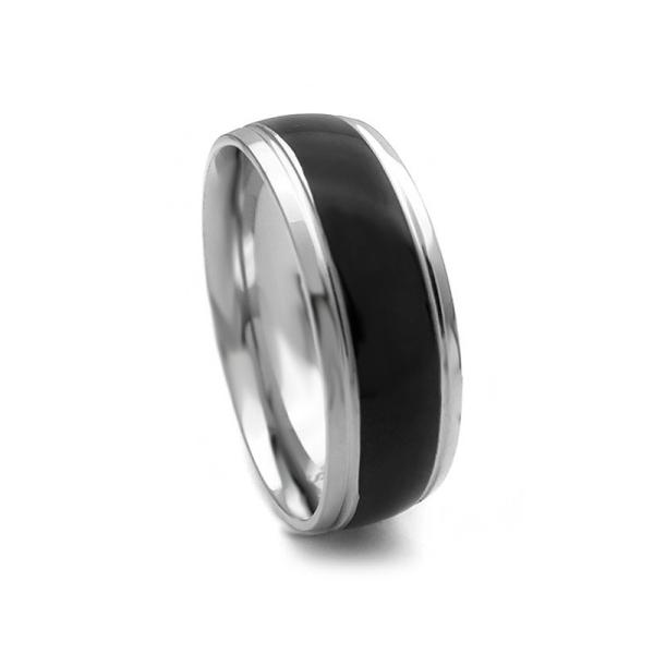 Ανδρικό Δαχτυλίδι ριγέ black silver AT155
