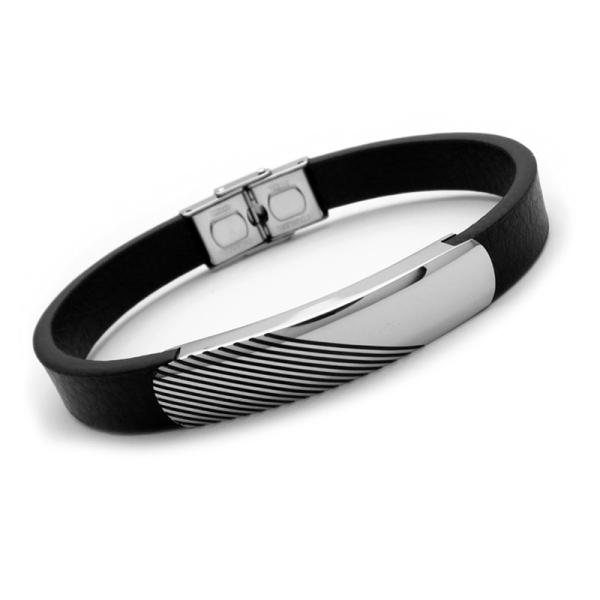Ανδρικό βραχιόλι με δέρμα και ατσάλι BA419