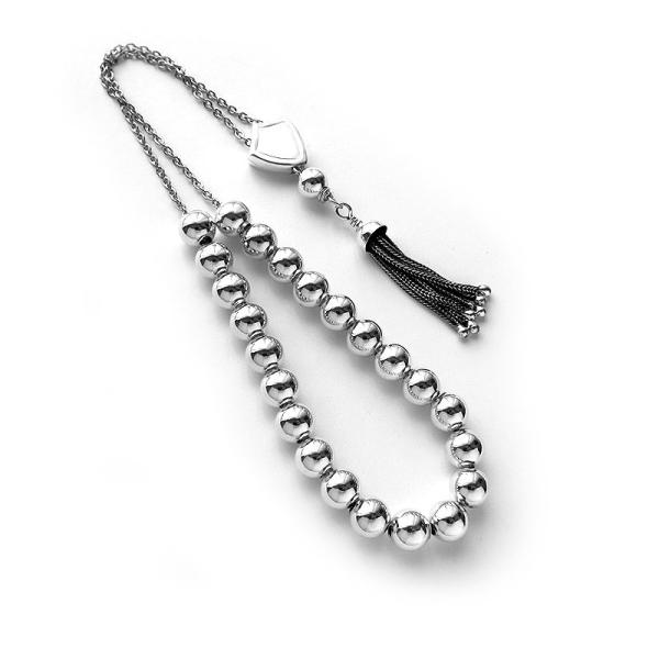 Κομπολόι ασημένιο γυαλιστερές μπίλιες 8mm