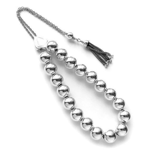 Ασημένιο κομπολόι λουστρέ μπίλιες 12mm