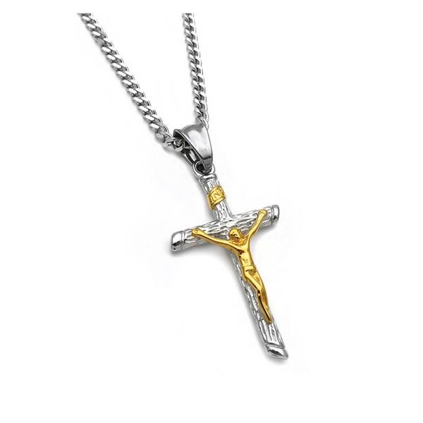 Ανδρικός σταυρός δίχρωμος από ατσάλι SA136