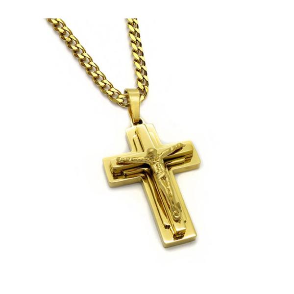 Ανδρικός Σταυρός από ατσάλι επίχρυσο SA180