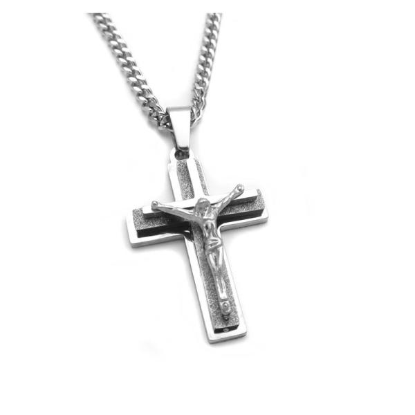 Ανδρικός Σταυρός από Ατσάλι με τον Εσταυρωμένο SA262