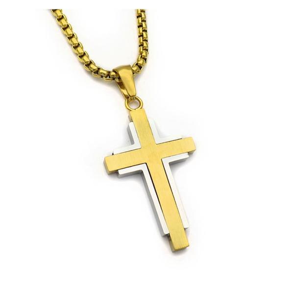 Ανδρικός Σταυρός δίχρωμος από ατσάλι SA268