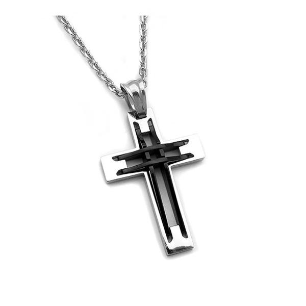 Ανδρικός σταυρος δίχρωμος από ατσάλι SA282