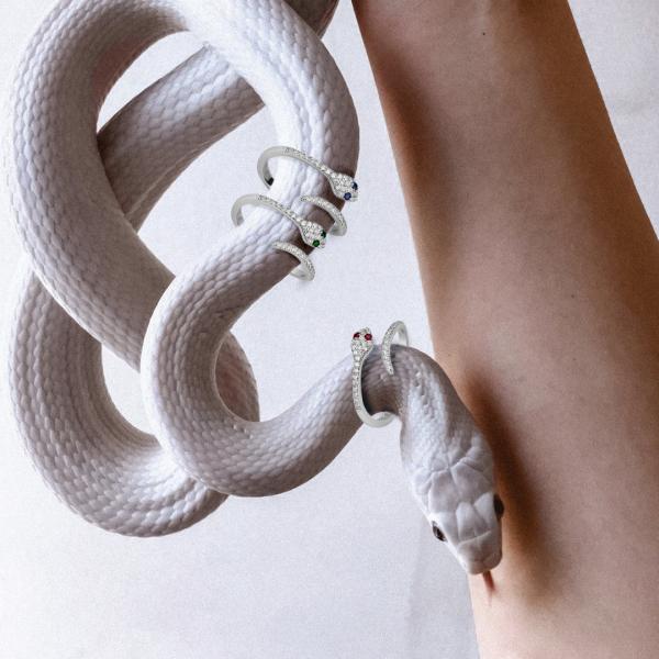 Δαχτυλίδι Green snake από ασήμι 925º