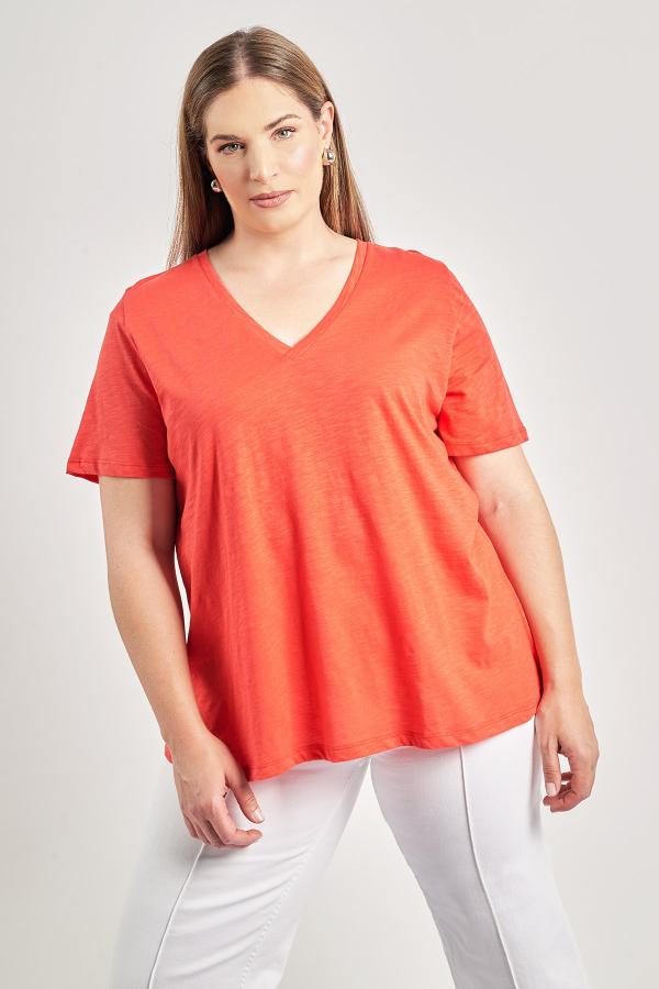 Basic μπλούζα βαμβακερή γραμμή-Α με V