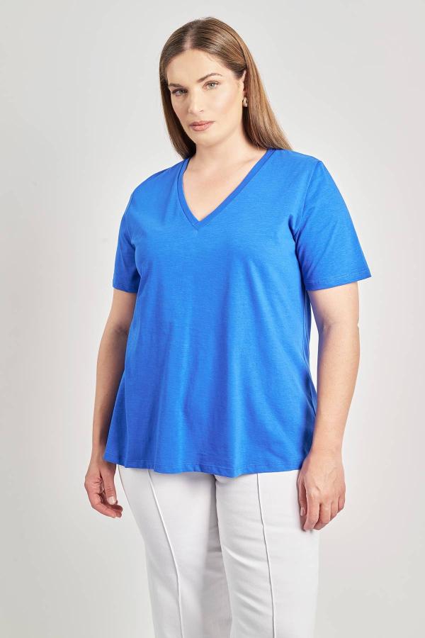 Basic μπλούζα βαμβακερή γραμμή-Α με V