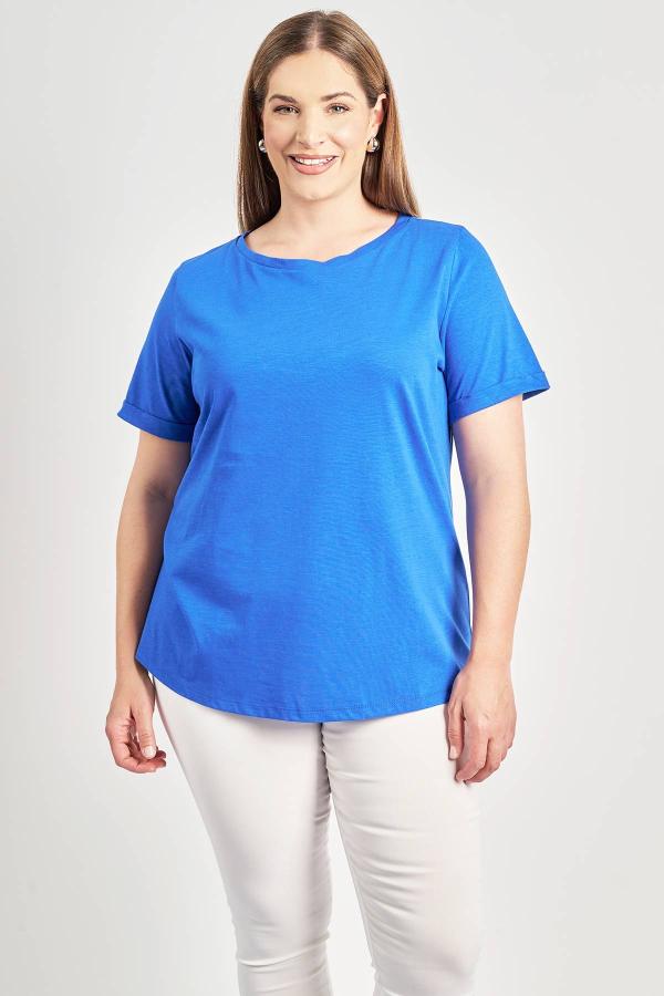 Basic βαμβακερή μπλούζα κοντομάνικη με ρεβέρ