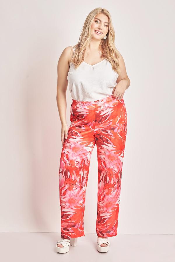 Παντελόνα σατέν εμπριμέ abstract floral