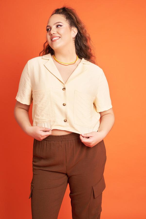 PRBT κροπ πουκάμισο όψη λινό