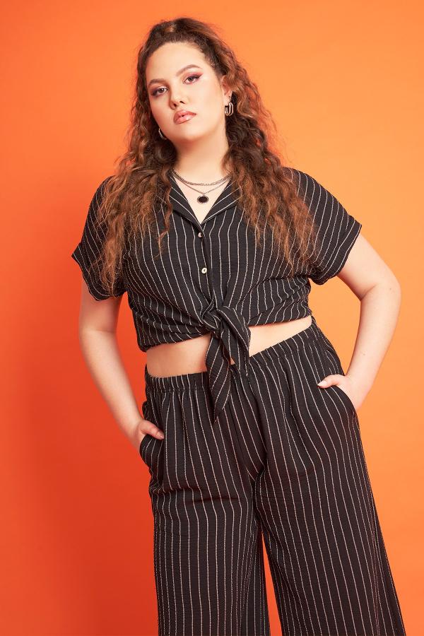 PRBT Ριγέ πουκάμισο με δέσιμο όψη λινό