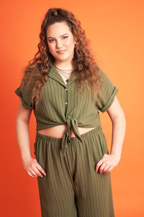 PRBT Ριγέ πουκάμισο με δέσιμο όψη λινό