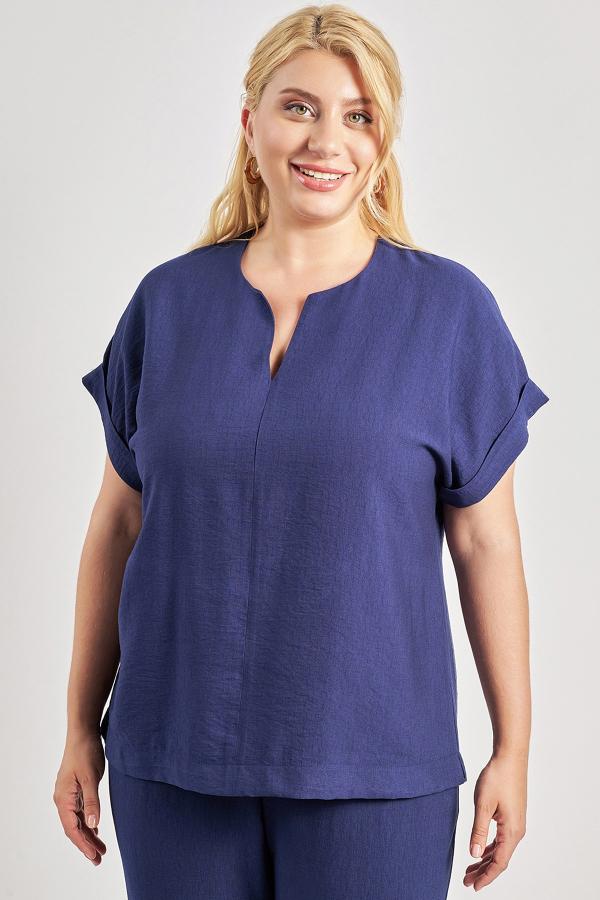 Κοντομάνικη μπλούζα όψη λινό