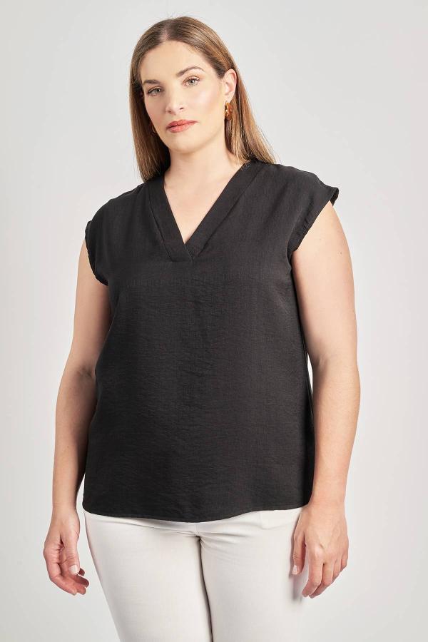 Μπλούζα αμάνικη με V όψη λινό