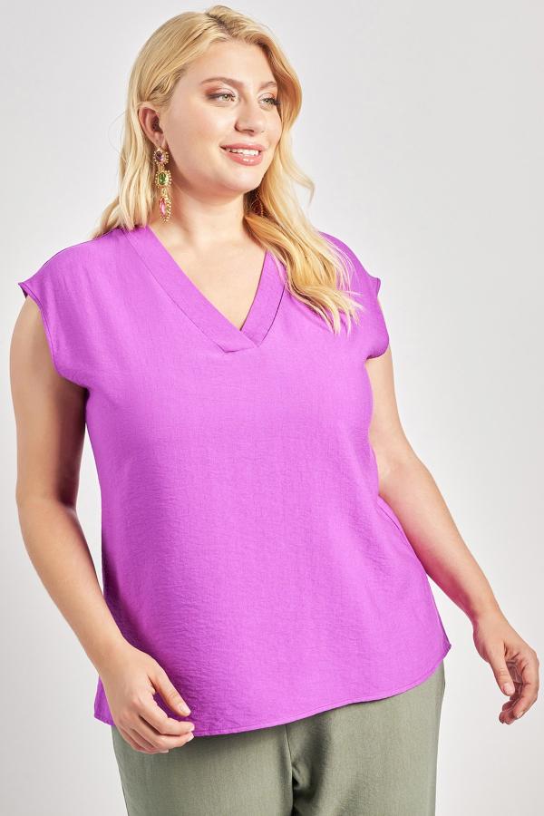 Μπλούζα αμάνικη με V όψη λινό