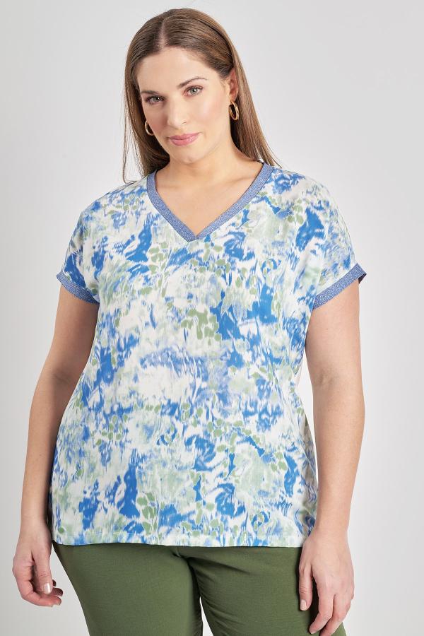 Μπλούζα με digital φλοράλ τύπωμα εμπρός και μονόχρωμη πλάτη