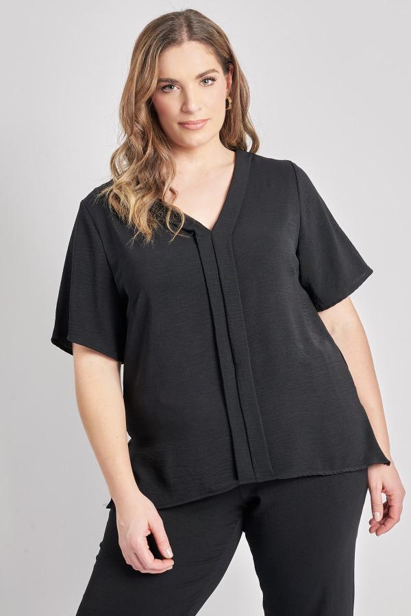 Μπλούζα washed με V και πιέτα μπροστά