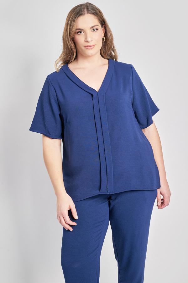 Μπλούζα washed με V και πιέτα μπροστά