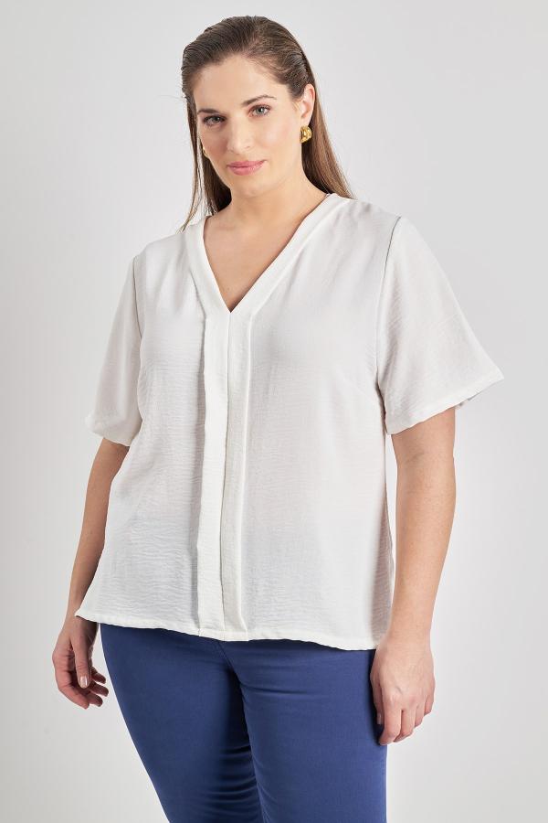 Μπλούζα washed με V και πιέτα μπροστά