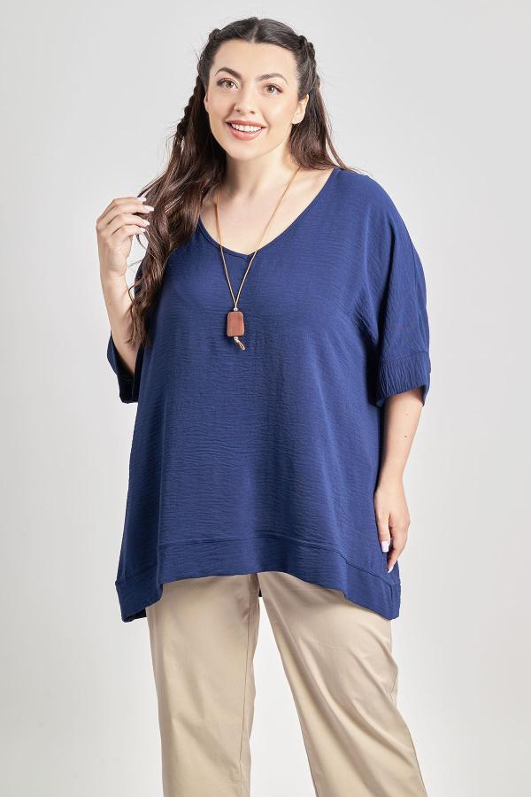 Μπλούζα άνετη γραμμή με κολιέ washed με ανάγλυφη υφή